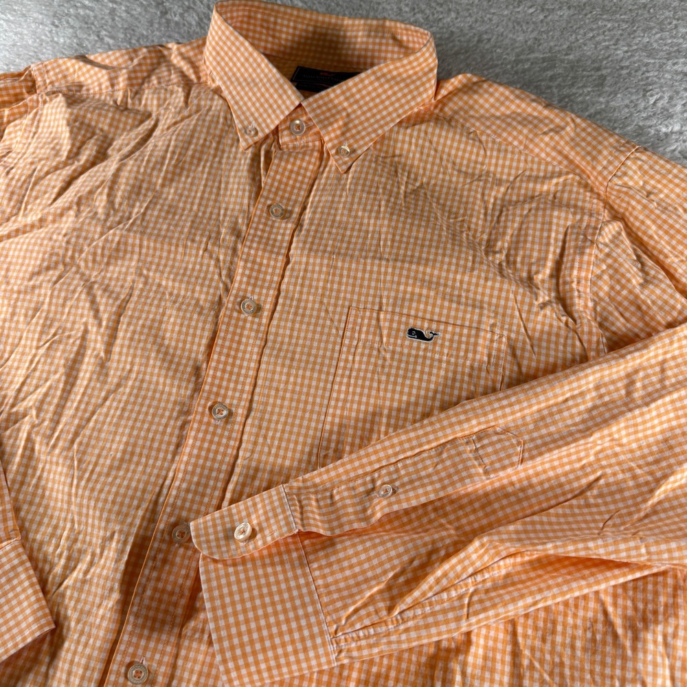 Vineyard Vines Slim Fit XXL Men's Long Sleeve Tucker Shirt Check Orange Button